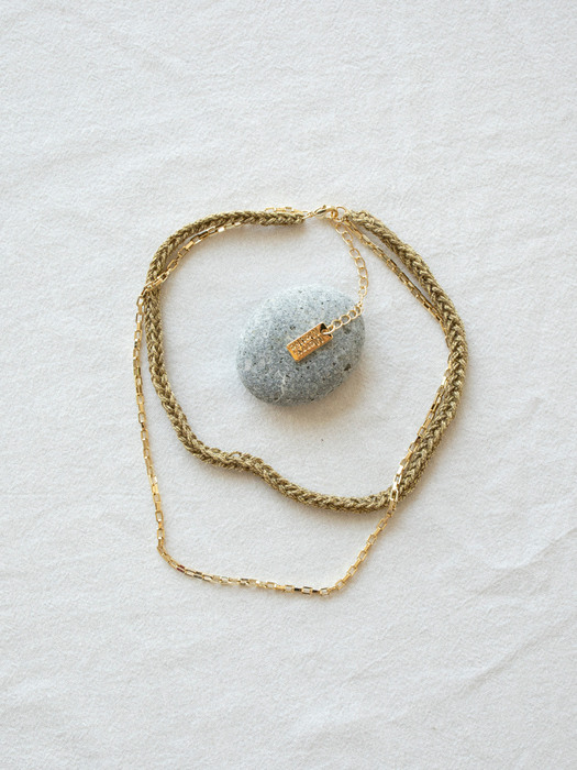 Khaki knit layered necklace