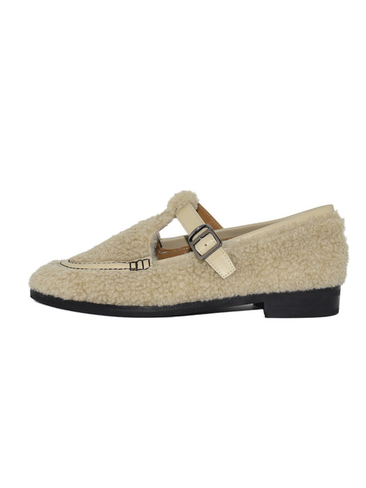 T-Strap Fur Flat Shoes