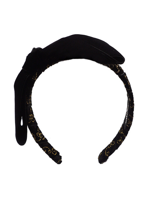 DbTs Gold Embroidery Velvet Big Ribbon Headpeice - Black