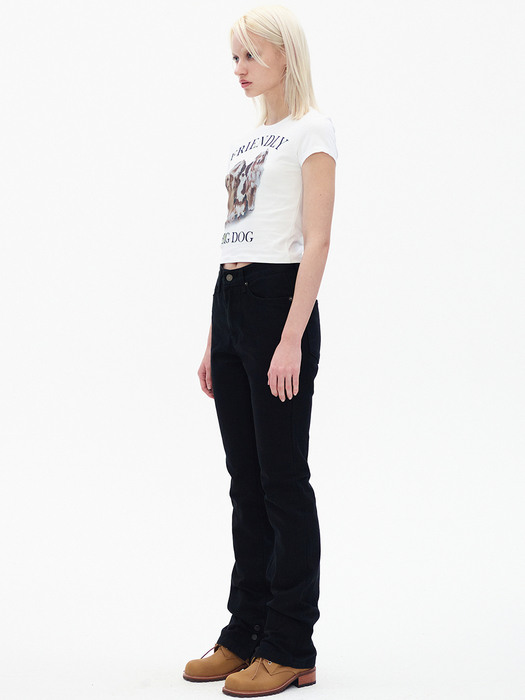 SIDE BUTTONS SKINNY JEANS, COTTON BLACK