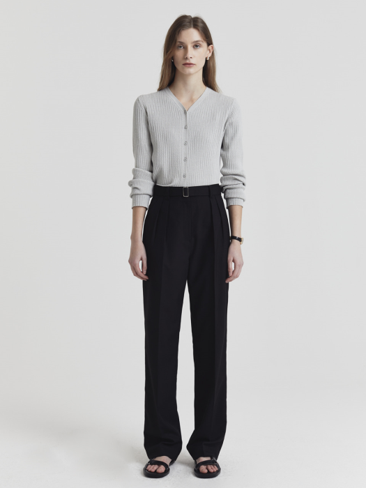 2-TUCKED BELTED SLACKS BLACK_UDPA1E210BK