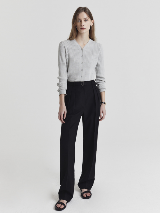 2-TUCKED BELTED SLACKS BLACK_UDPA1E210BK