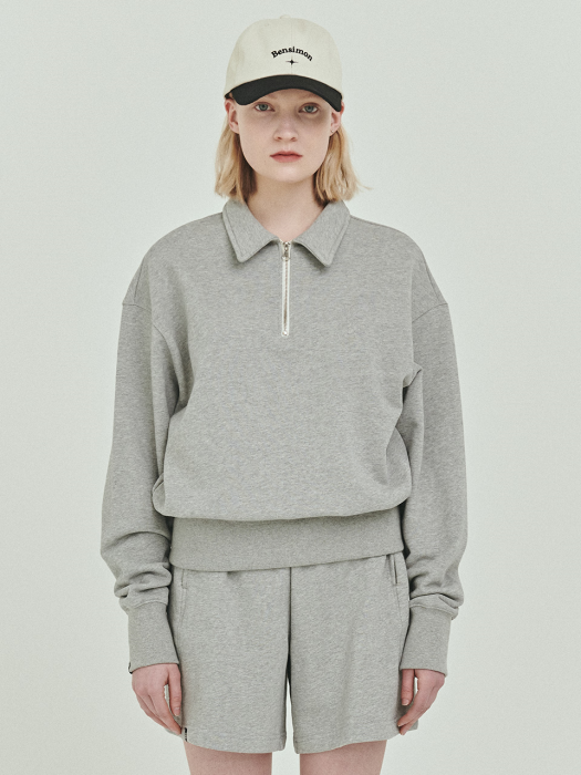 BENSIMON HALF ZIP UP CROP SWEATSHIRT - GREY