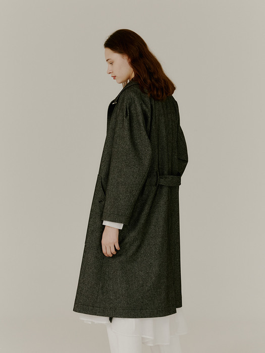  Bon Trench Coat - Black Twill Wool-cotton Blended Italian Fabric
