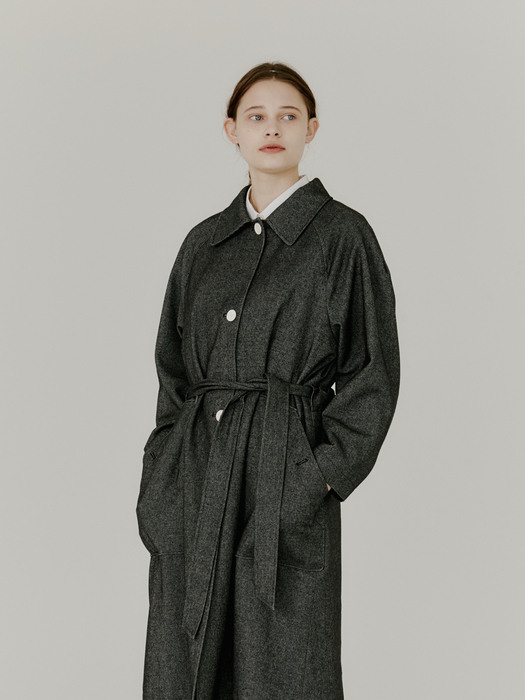  Bon Trench Coat - Black Twill Wool-cotton Blended Italian Fabric