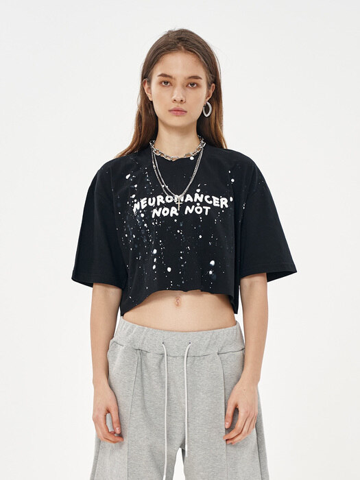 LOOSE FIT HAND PAINTED CROP BLACK T-SHIRT