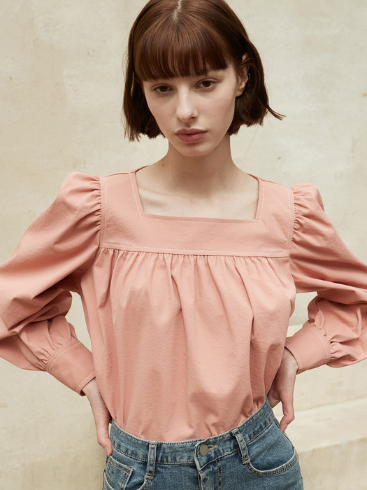 iuw981 frill square neck blouse (peach)