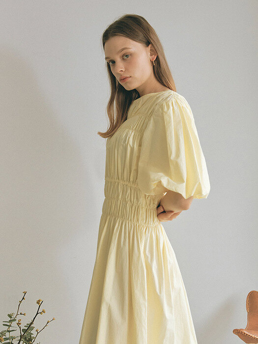 LEA VOLUME SHIRRING DRESS_L/YELLOW (EEOO2OPR11W)