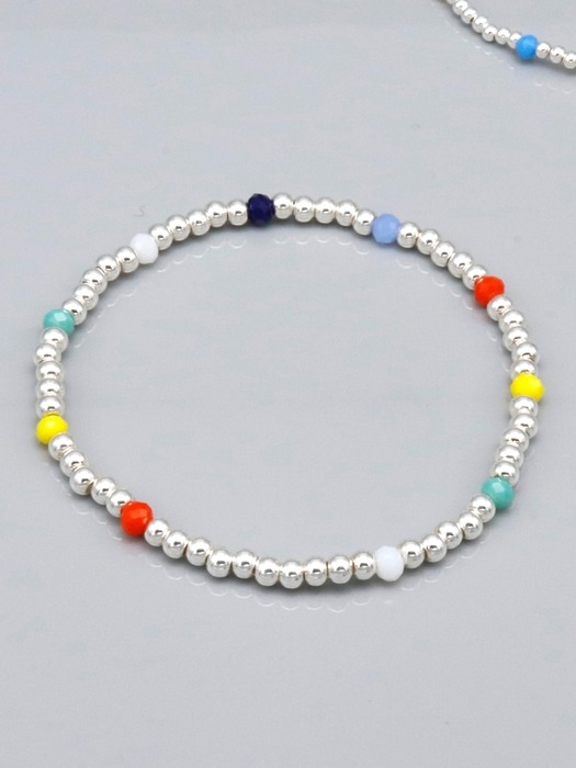 Simple glass color mix daily silverball Bracelet 실버비즈 밴딩 은볼 팔찌 2mm, 3mm