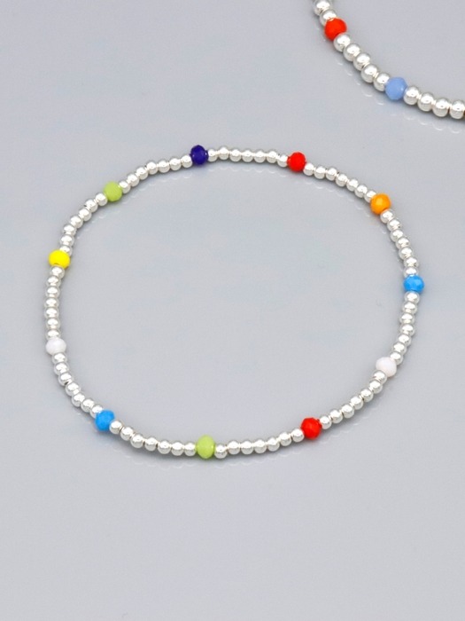 Simple glass color mix daily silverball Bracelet 실버비즈 밴딩 은볼 팔찌 2mm, 3mm