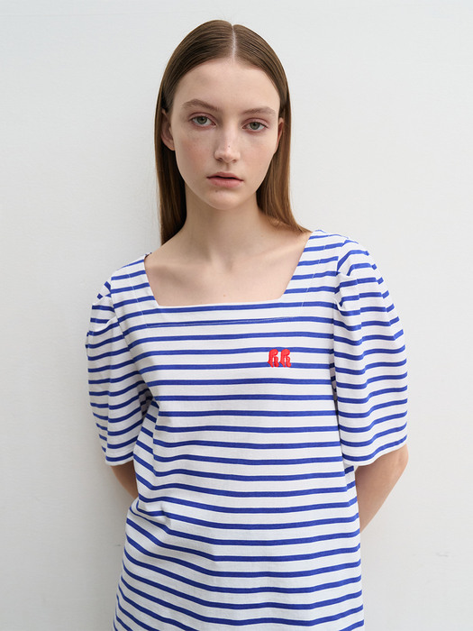 Stripe square-neck T-shirts (blue)