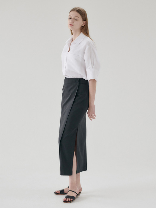 21N summer wrap long skirt [BK]