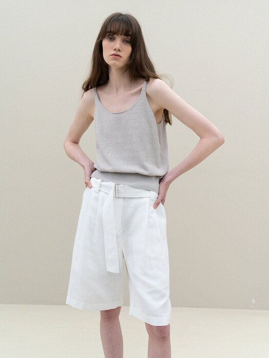 linen belt bermuda shorts (white)