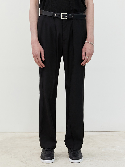 OVERLOCK LONG WIDE SLACKS BLACK