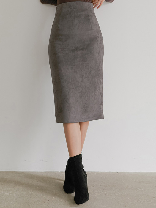 FLU SUEDE BACK SLIT SKIRT GREY