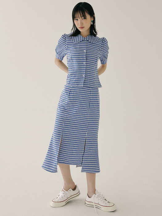 KST SLIT MERMAID CHECK SKIRT BLUE