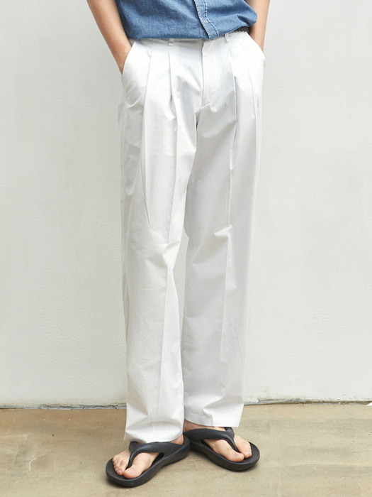 PIN TUCK WIDE PANTS_WHITE