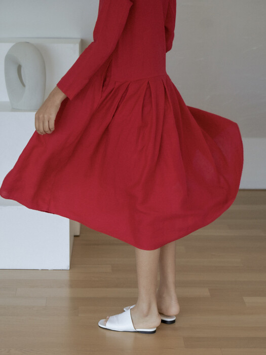 [Linen100%]Linen washer pleats garher dresses - 3color