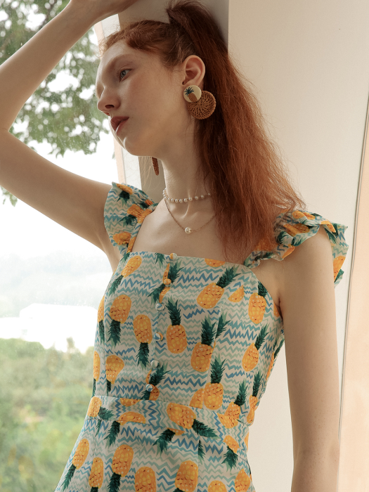 Pineapple side slit sleeveless dress