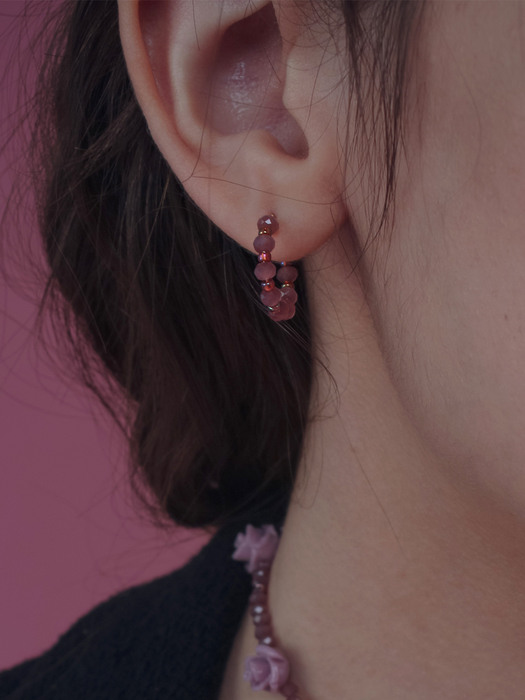 Violet beads mini hoop earring