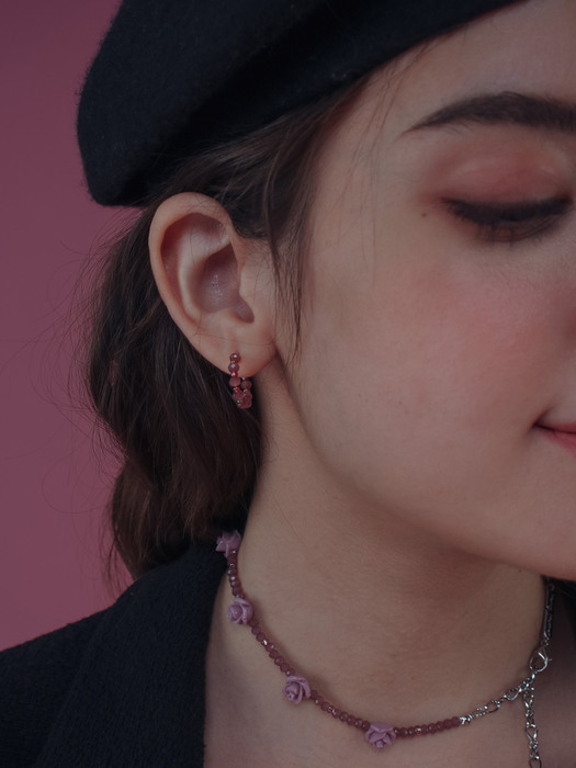 Violet beads mini hoop earring