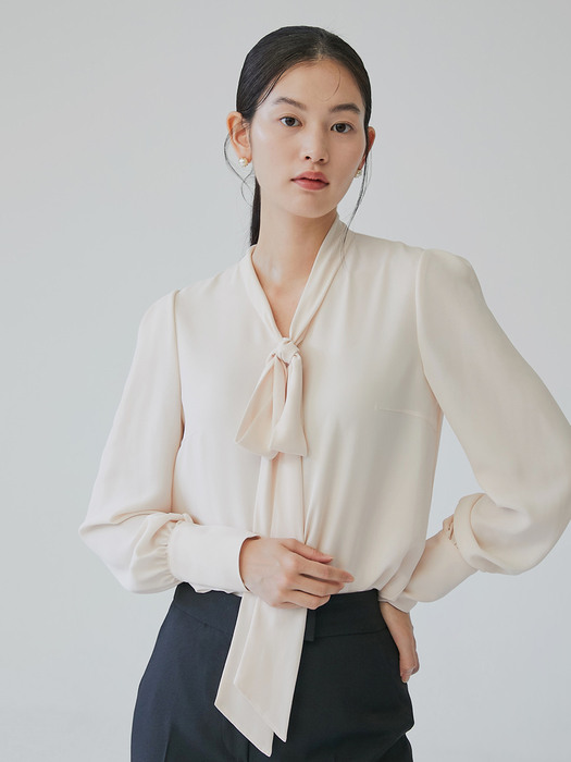 [미전시]KALI Ribbon tie long sleeve blouse (Pink Ivory)