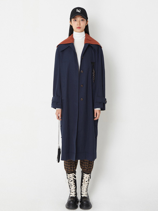 Detachable Knit Collar Single Trench Coat_LFCAW21300NYD