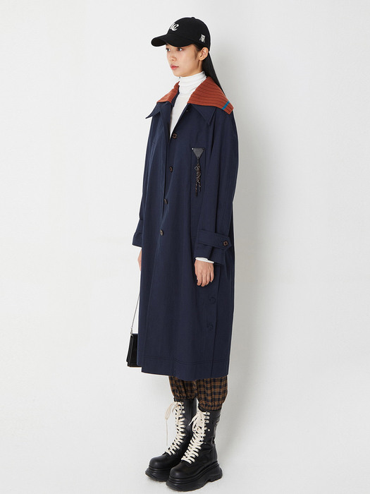 Detachable Knit Collar Single Trench Coat_LFCAW21300NYD