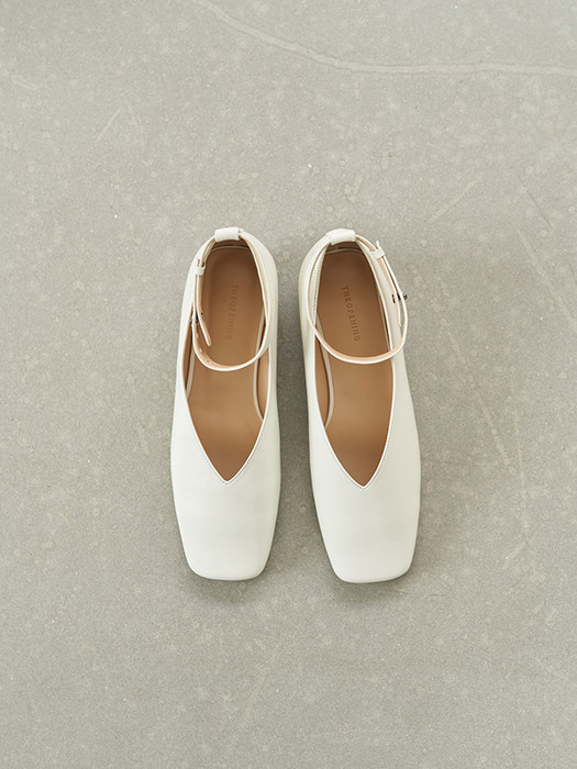 SQUARE TOE ANKLE STRAP LEATER FLASTS [IVORY]