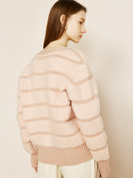 Recycle Boucle Knit Cardigan Pink