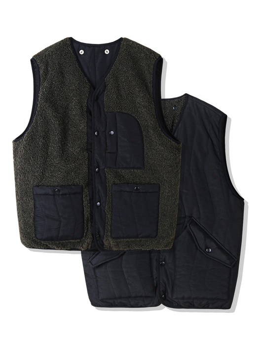 REVERSIBLE BOA QUILTED PADDED VEST BLACK