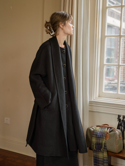 [100% WOOL]HATTIE handmade robe coat_black