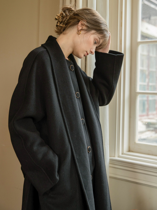 [100% WOOL]HATTIE handmade robe coat_black