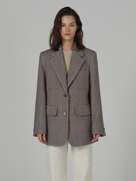pocket single wool jacket_MOCHA