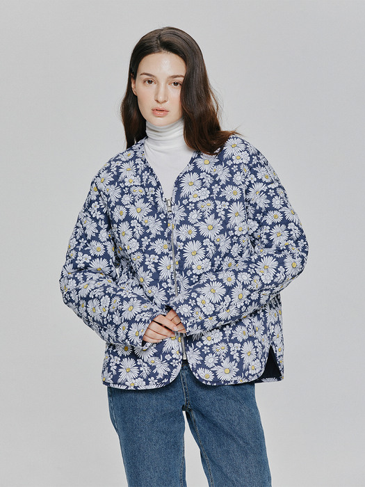 Quilted Flower Reversible Liner Jacket (navy)