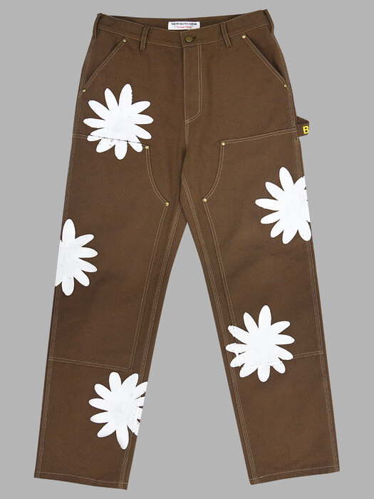 HAND PAINTED  FLOWER CITY PANTS (BROWN)