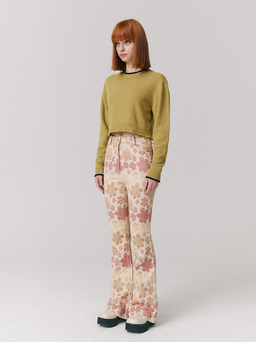 Floral Jacquard Boots-Cut Pants