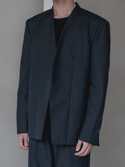 grey wool collarless jacket