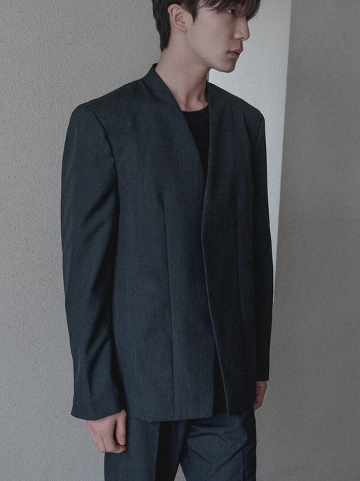 grey wool collarless jacket