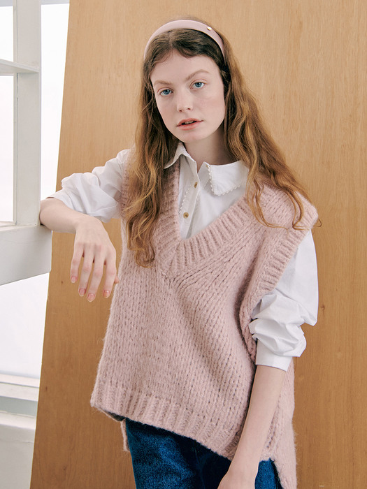 Cotton Candy Wool Knit Vest_pink