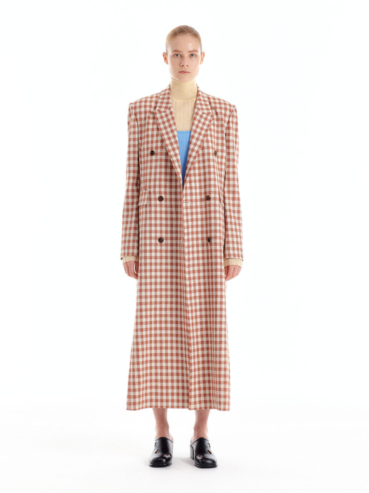 UNETTE Double-Breasted Coat - Brown Check