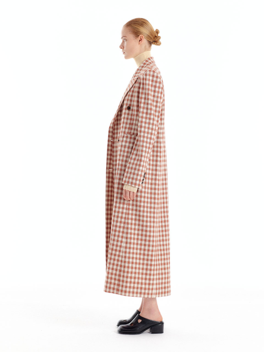 UNETTE Double-Breasted Coat - Brown Check