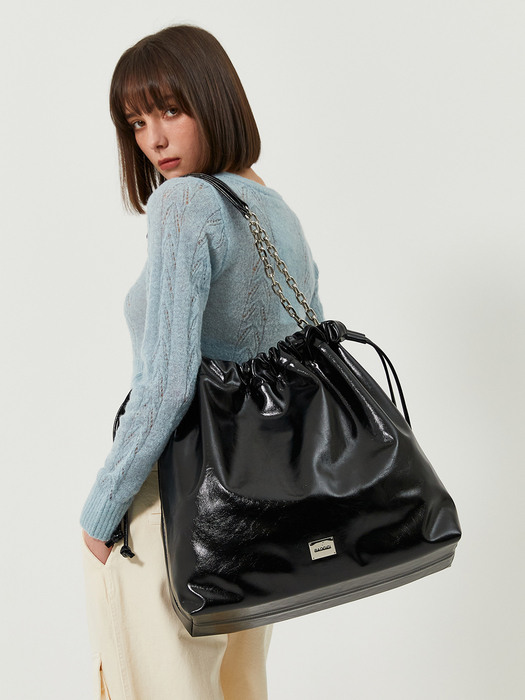 BADGIGI배드지지]CH. TRAWSTRING BAG, BLACK