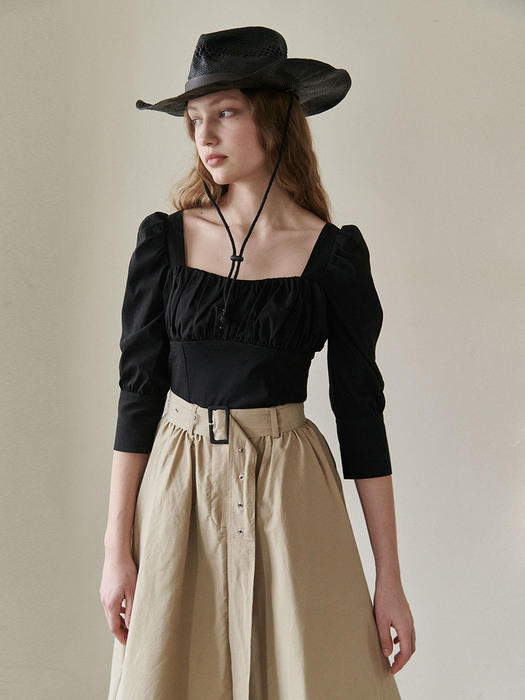 Antique shirring blouse (black)