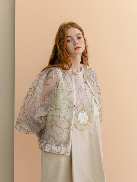 Embellished Lace See-throgh Blouson 