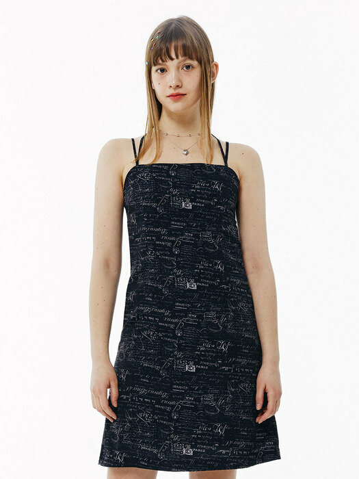 LETTERING TIE UP ONEPIECE(Black)