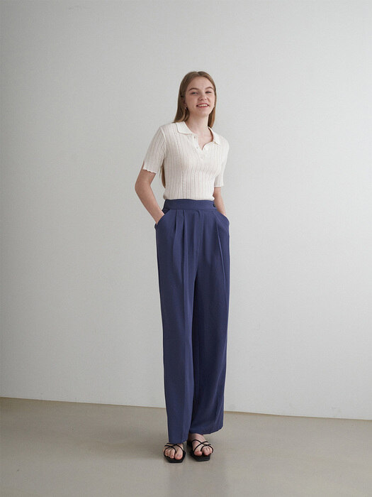 Summer pintuck wide slacks - blue navy