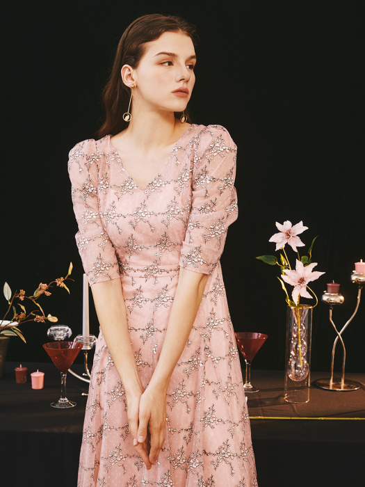 Alaina / V Neck Flower Dress