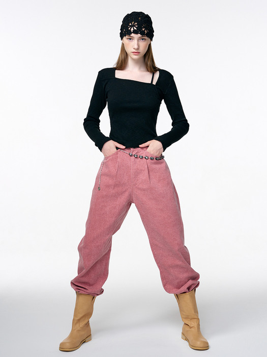 Pigment Pintuck Denim Pants, Pink