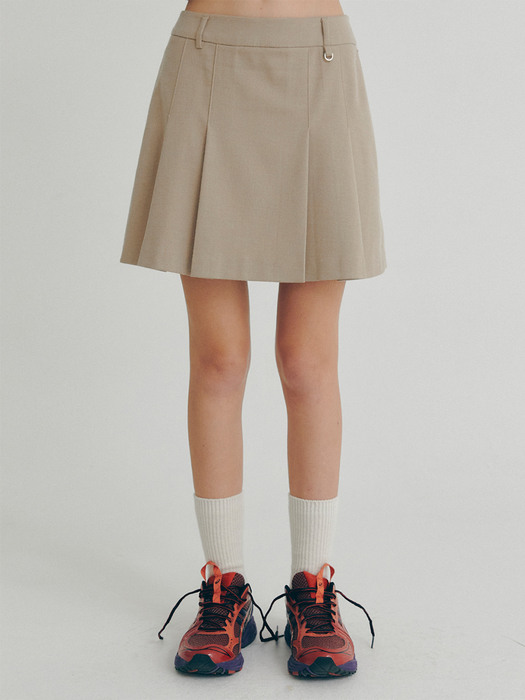 Wool Pleated Skirt (Beige)